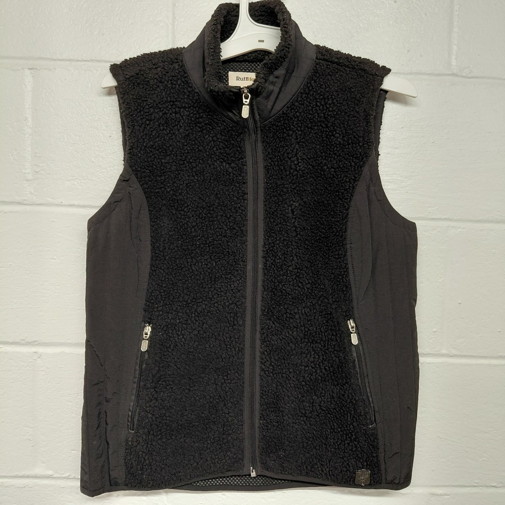Ruff Hewn Womens Sherpa Fleece Black Vest Size LARGE Full Zip Pockets